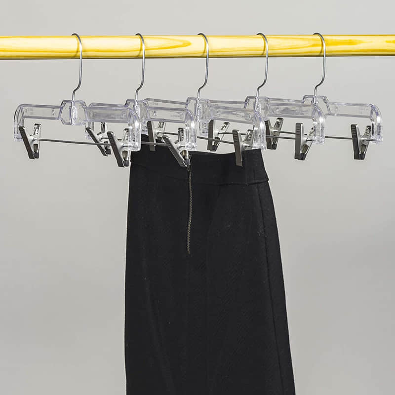 14 Inch 360 Swivel Hook Clear Plastic Pants Hangers with Non-Slip Adjustable Clips-YH5131
