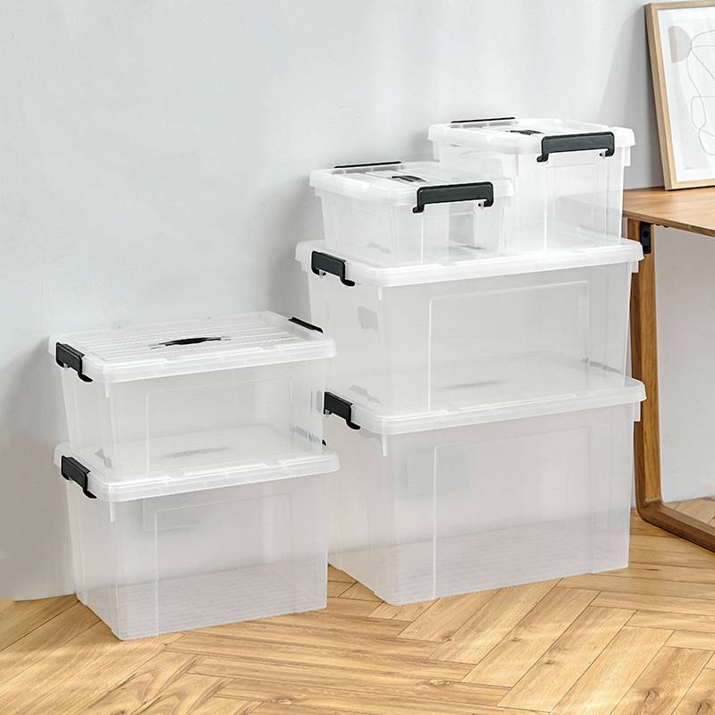 Clear View Plastic Storage Bin with Lid and Secure Latching Buckles-YHSNX