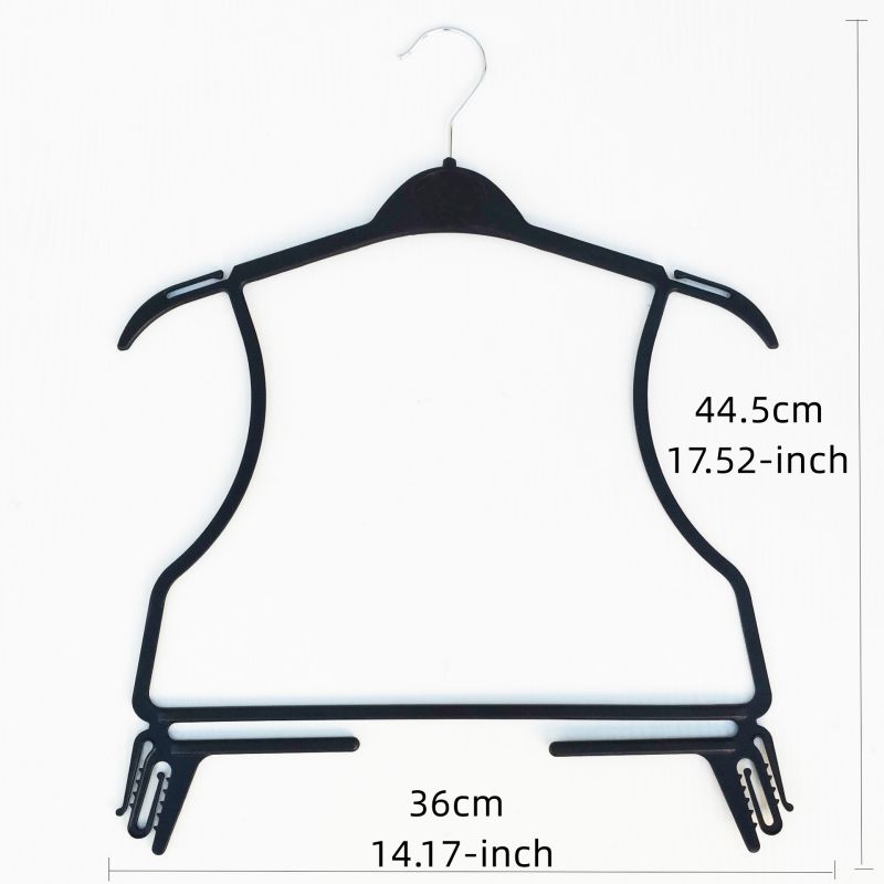 2-piece combined black plastic hanger for children's clothes and pants-YH236
